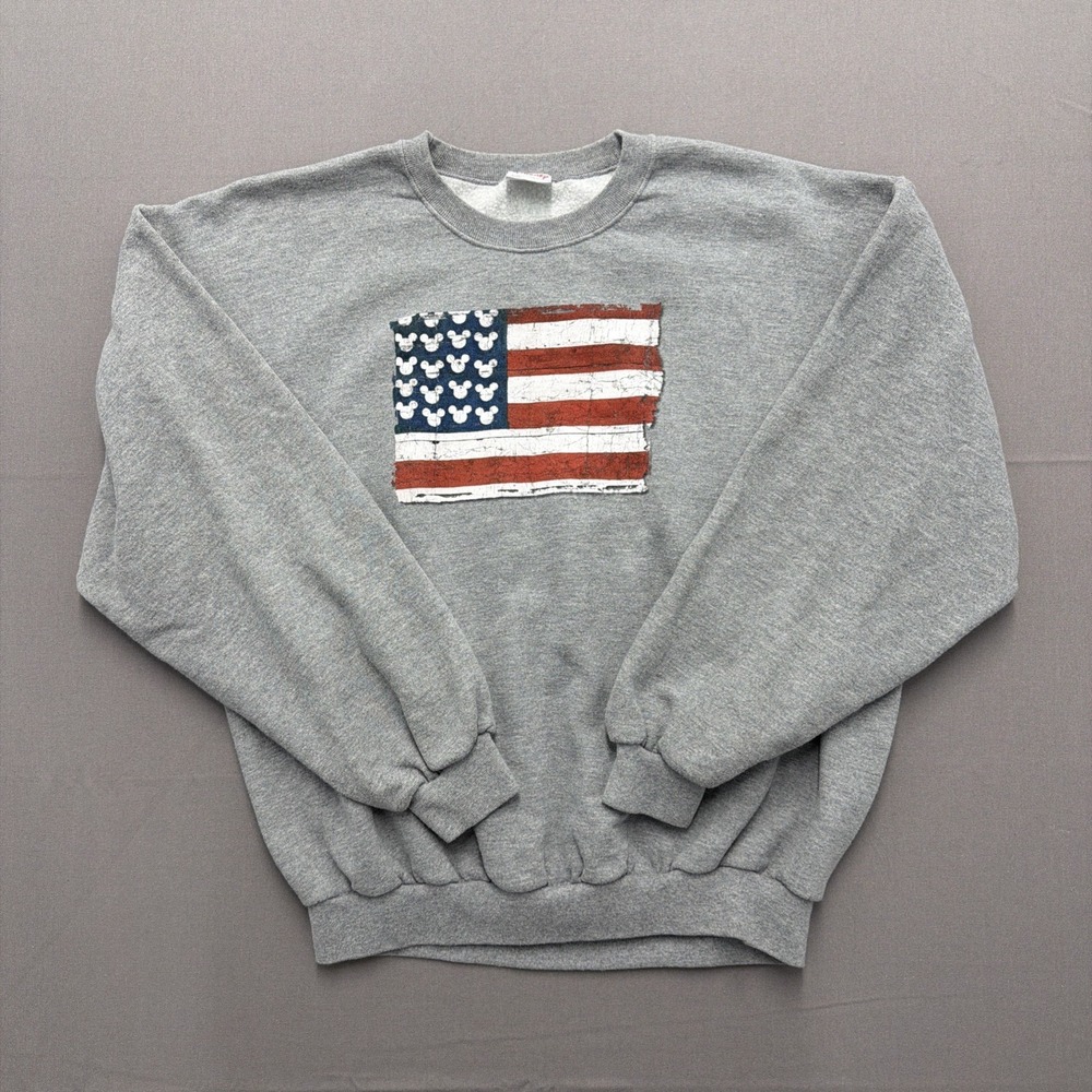 Vintage Disney Sweatshirt Grey American Flag XL‎